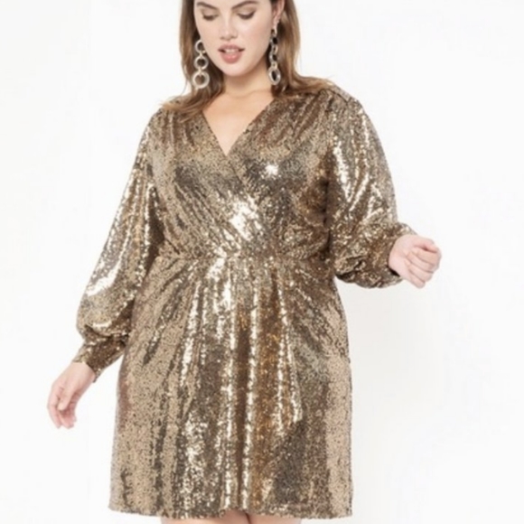 Eloquii Gold Sparkly Wrap Dress Size 18 - Picture 1 of 5